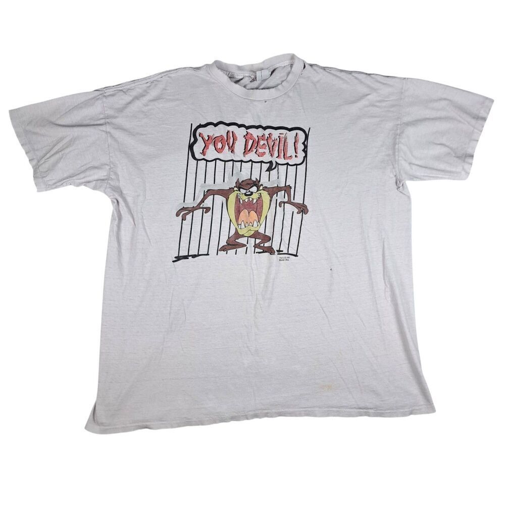 Vintage 1997 Looney Tunes TAZ T-Shirt You Devil Mens 3XL White Distressed